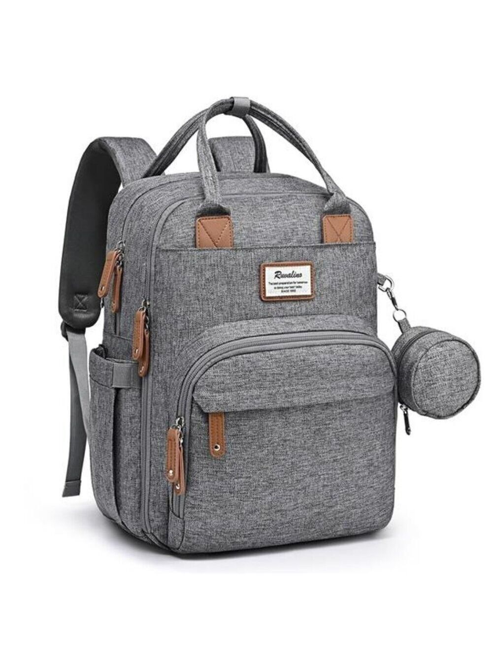 RUVALINO Diaper Bag Backpack Baby Travel Tote Waterproof Stroller Gray Pad